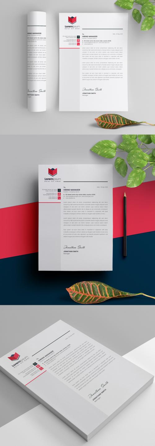 Adobe Stock - Minimalist Letterhead Layout with Red Accent - 298078955
