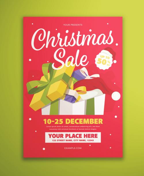Adobe Stock - Christmas Sale Gift Flyer Layout with Illustrated Presents - 298127462