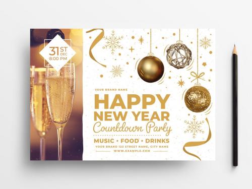Adobe Stock - Happy New Year Flyer Layout with Lights - 299565776