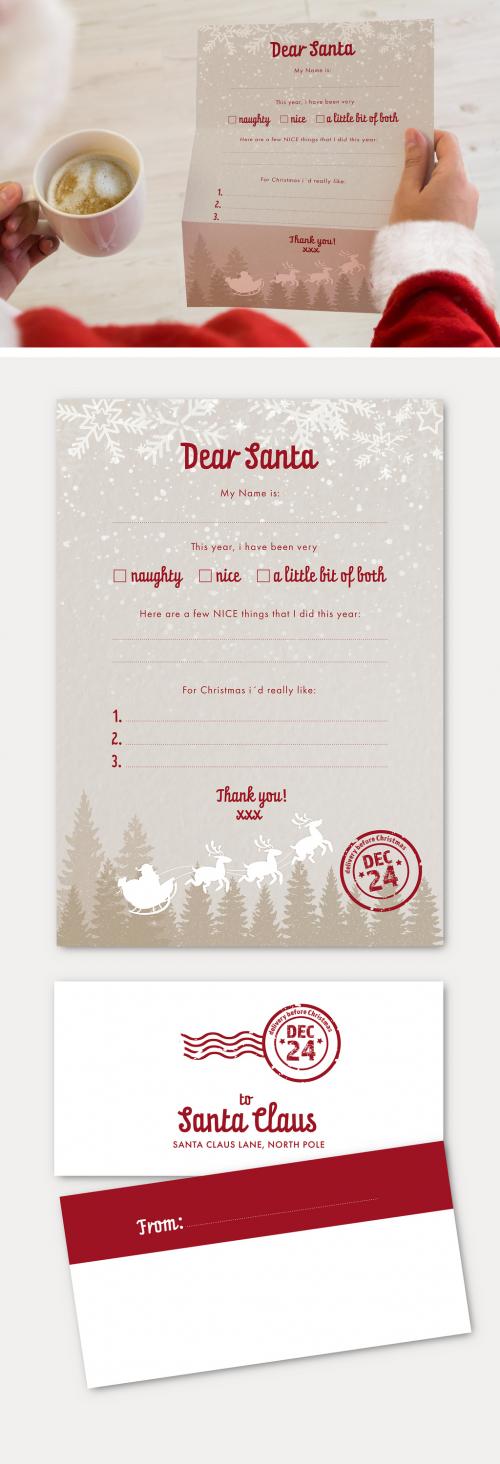 Adobe Stock - Santa Claus Letter and Envelope Layout - 299785437