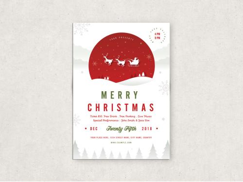 Adobe Stock - Christmas Party Flyer Layout with Flying Sleigh - 300716629