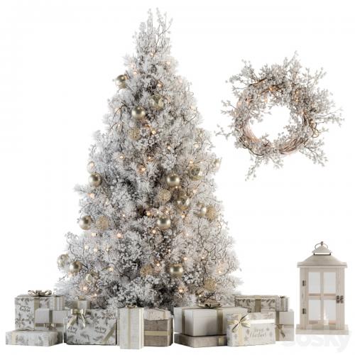 Christmas Decoration 14 - Christmas White and Gold Tree with Gift