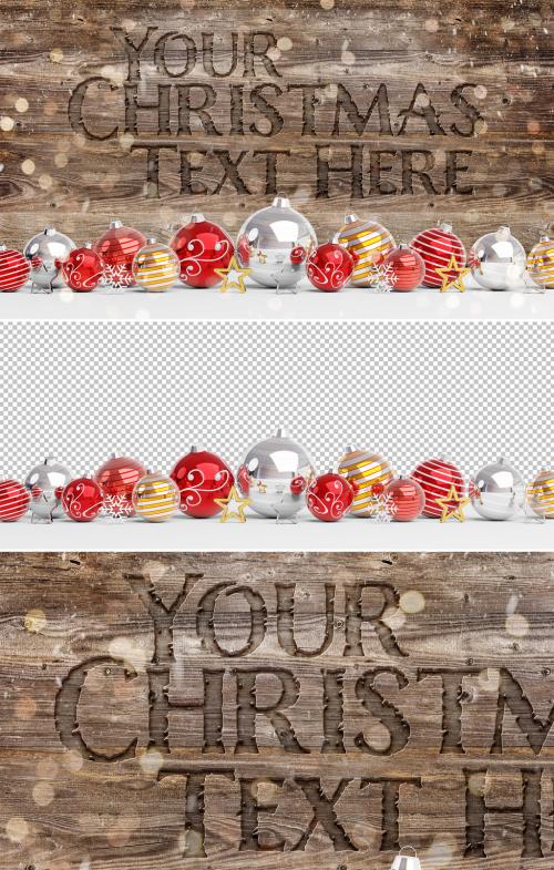 Adobe Stock - Carved Wood Mockup with Christmas Ornaments - 302283379