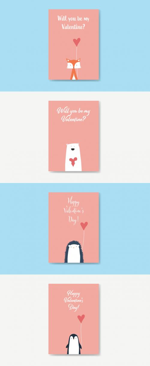Adobe Stock - Valentine's Day Card Layouts with Cute Animals - 302287164