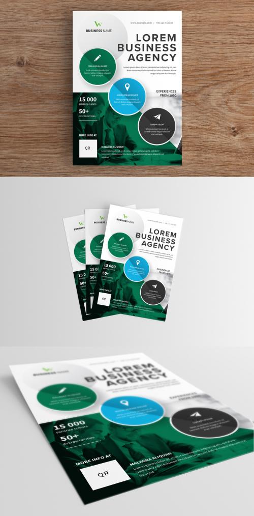 Adobe Stock - Business Flyer Layout with Circle Elements and Green Accents - 302784373