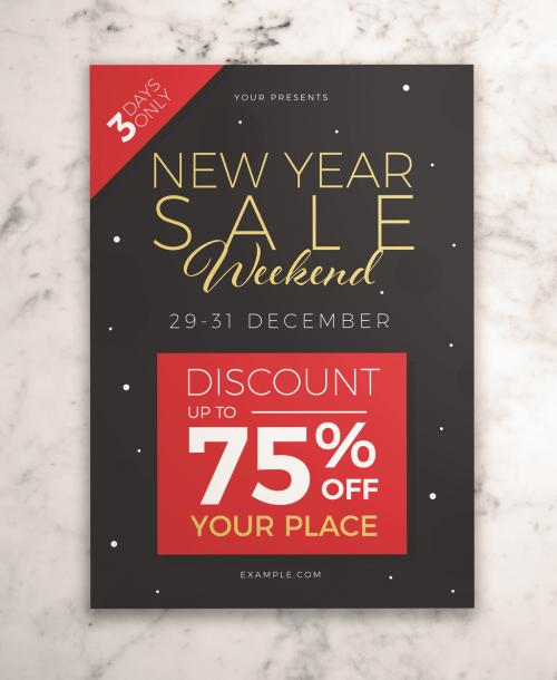 Adobe Stock - New Year Sale Weekend Flyer Layout with Illustrative Elements - 302955524
