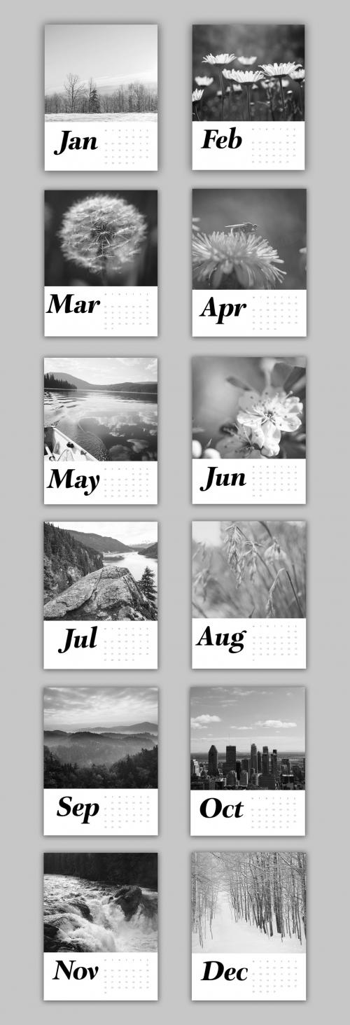 Adobe Stock - Black and White Calendar Layout - 303609109