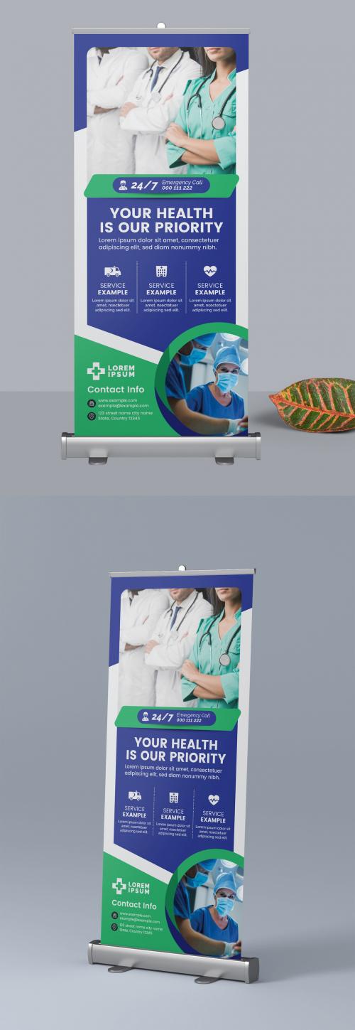 Adobe Stock - Medical Roll Up Banner Layout with Green and Blue Accents - 303626349