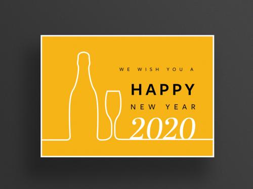 Adobe Stock - New Year Card Layout with White Wine Bottle and Glass - 303879821