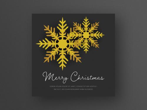 Adobe Stock - Greeting Card Layout with Snowflakes and Gold Accent - 303879871