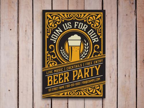 Adobe Stock - Vintage Beer Party Poster Layout - 303894656