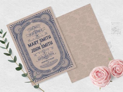 Adobe Stock - Wedding Invitation Layout with Vintage Embellishments - 303894715