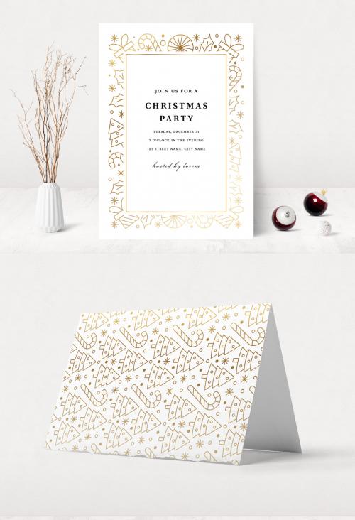 Adobe Stock - Christmas Party Invitation Layout with Gold Elements - 304453484