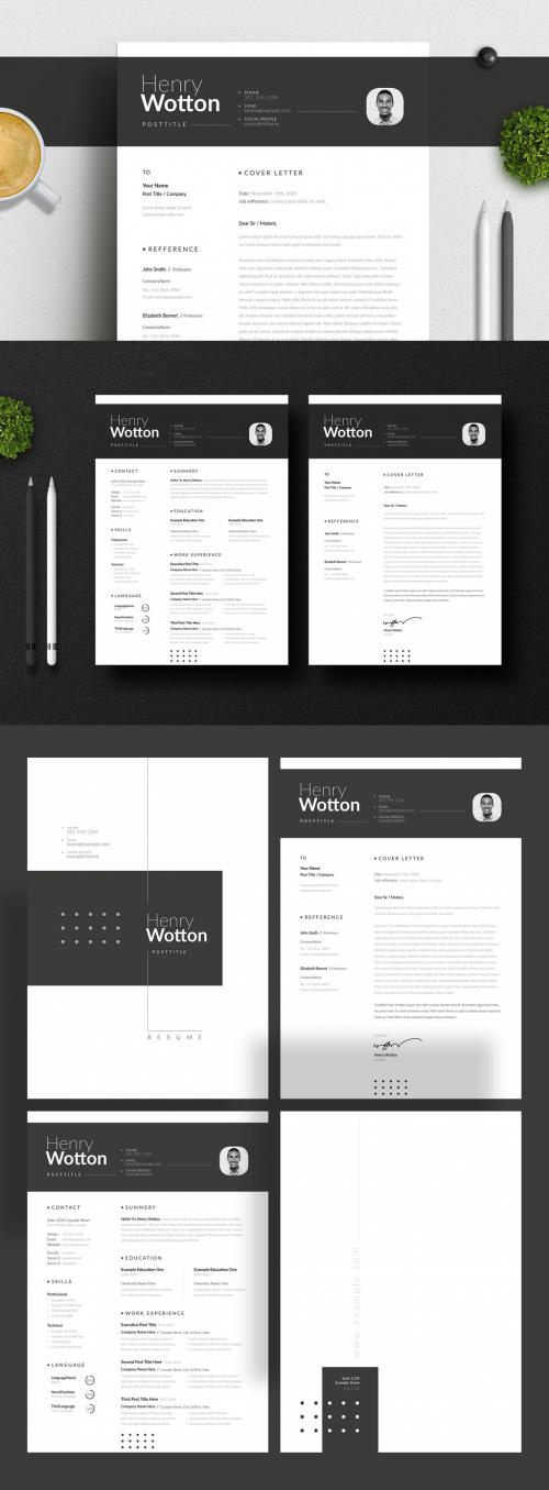 Adobe Stock - Resume and Cover Letter Layout Set with Dark Gray Header Element - 304791885