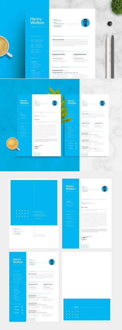 Adobe Stock - Resume and Cover Letter Layout Set with Blue Sidebar Element - 304791987