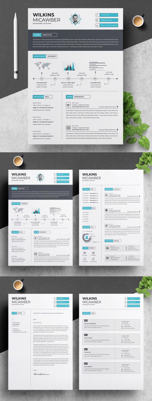 Adobe Stock - Resume Layout with Dark Header and Blue Infographic Elements - 305518690