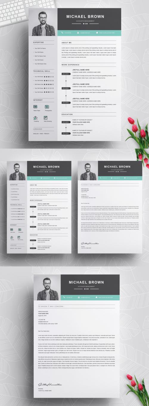 Adobe Stock - Resume Layout with Dark Header and Blue Accents - 305518855