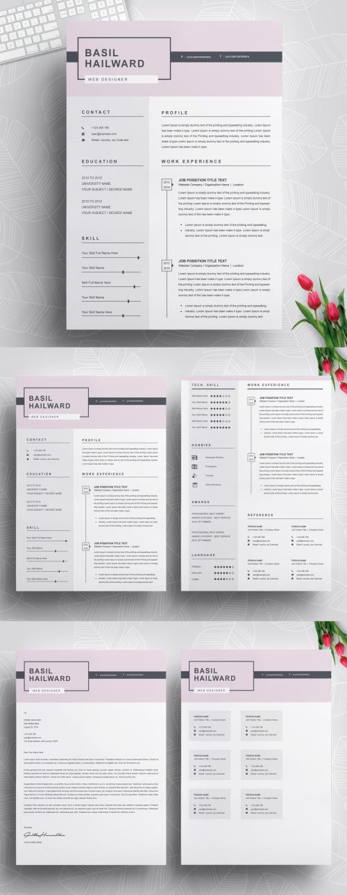 Adobe Stock - Resume Layout with Pink Header - 305527777