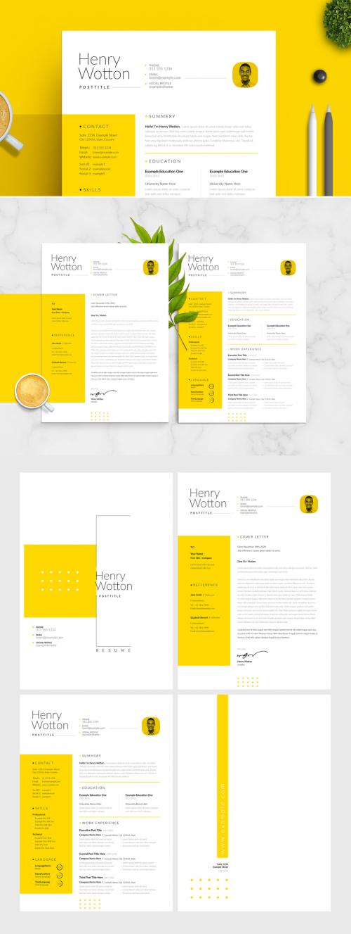 Adobe Stock - Minimal Resume and Cover Letter Layout with Yellow Accent - 305746069