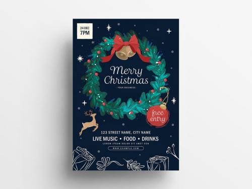 Adobe Stock - Christmas Flyer Layout with Illustrated Wreath - 305985706