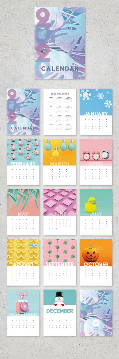 Adobe Stock - Colorful Wall Calendar Layout - 307016418