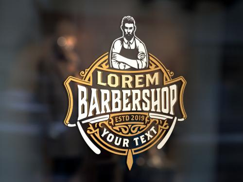 Adobe Stock - Vintage Barber Shop Logo Layout with Floral Elements - 307182354
