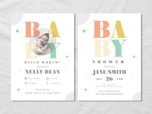 Adobe Stock - Baby Announcement and Shower Layout Set - 307418328