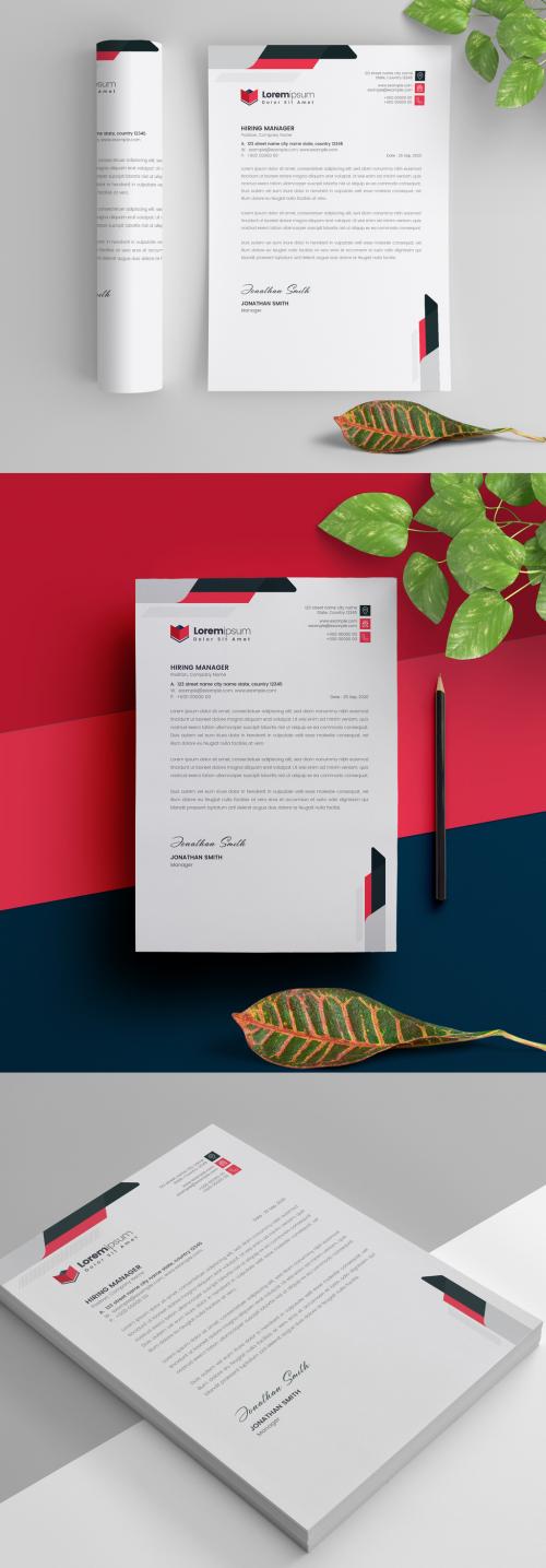 Adobe Stock - Letterhead Layout with Red and Dark Blue Accents - 307663843