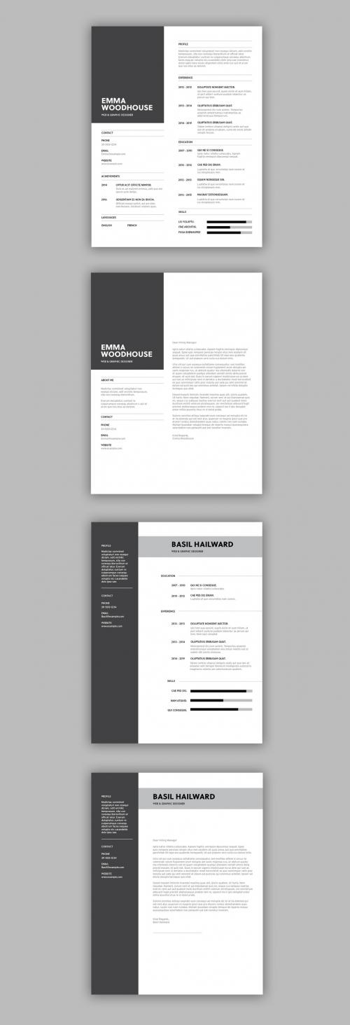 Adobe Stock - Resume Layout with Gray Sidebar and Header Elements - 307917557