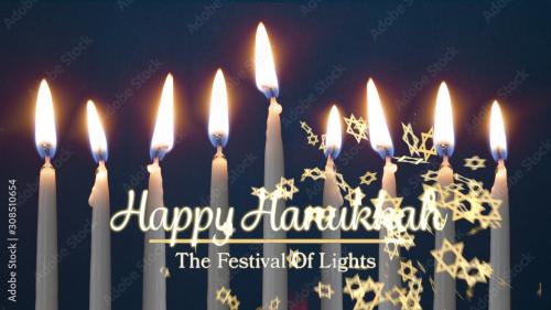 Adobe Stock - Happy Hanukkah with Candles - 308510654