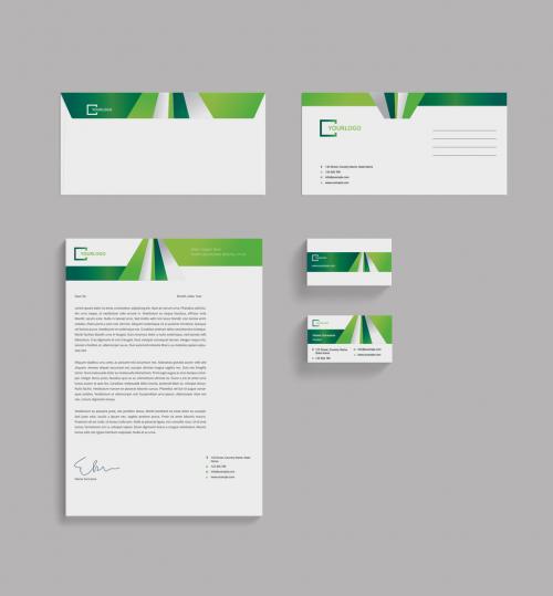 Adobe Stock - Stationery Layout Set with Green Geometric Elements - 308751357