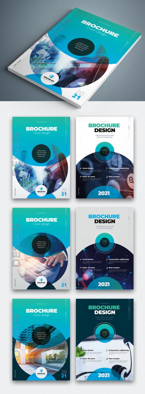 Adobe Stock - Business Report Cover Layout Set with Blue and Teal Circle Elements - 308989472