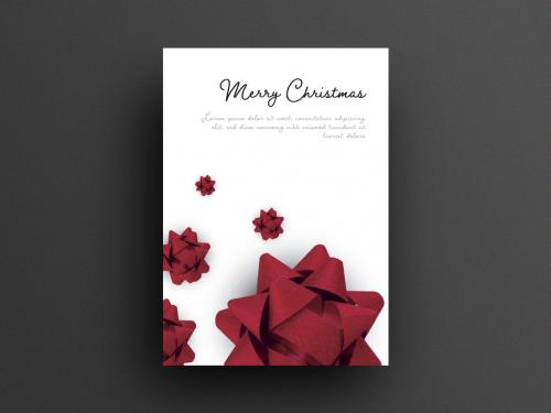 Adobe Stock - Minimalistic Christmas Card Layout with Dark Red Bows - 309007268