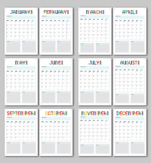Adobe Stock - Annual Calendar Planner Layout - 309032502