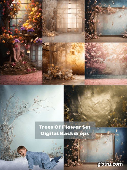 Trees of Flower Set Digital Backdrops