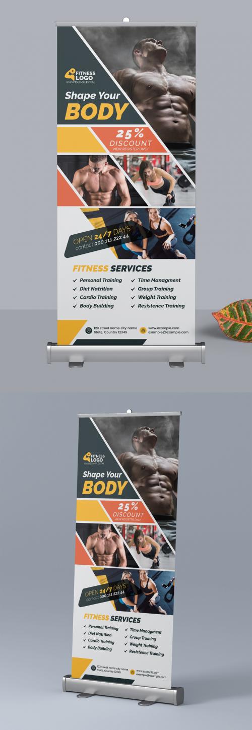 Adobe Stock - Roll-Up Banner Layout with Orange Accents - 309429350
