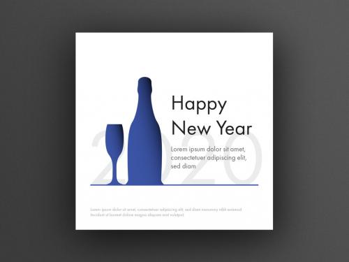Adobe Stock - New Year Card Layout with Blue Glass and Champagne Bottle - 309483296
