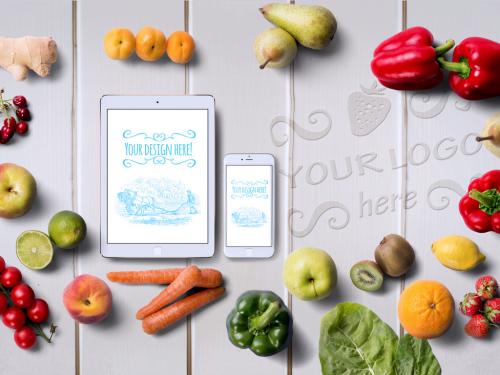 Adobe Stock - Organic Food Tablet and Phone Mockup - 310721863