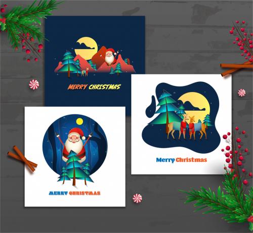 Adobe Stock - Card Layouts for Merry Christmas with Santa Claus - 312975285
