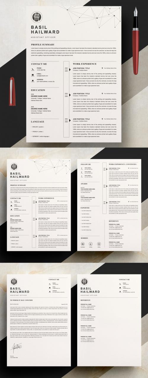 Adobe Stock - Black and White Resume and Cover Letter Layout Set with Fractal Illustration Element - 313668773