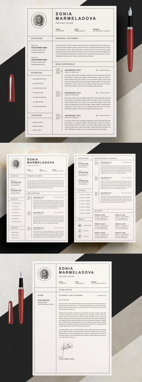 Adobe Stock - Black and White Resume and Cover Letter Layout Set - 313668774