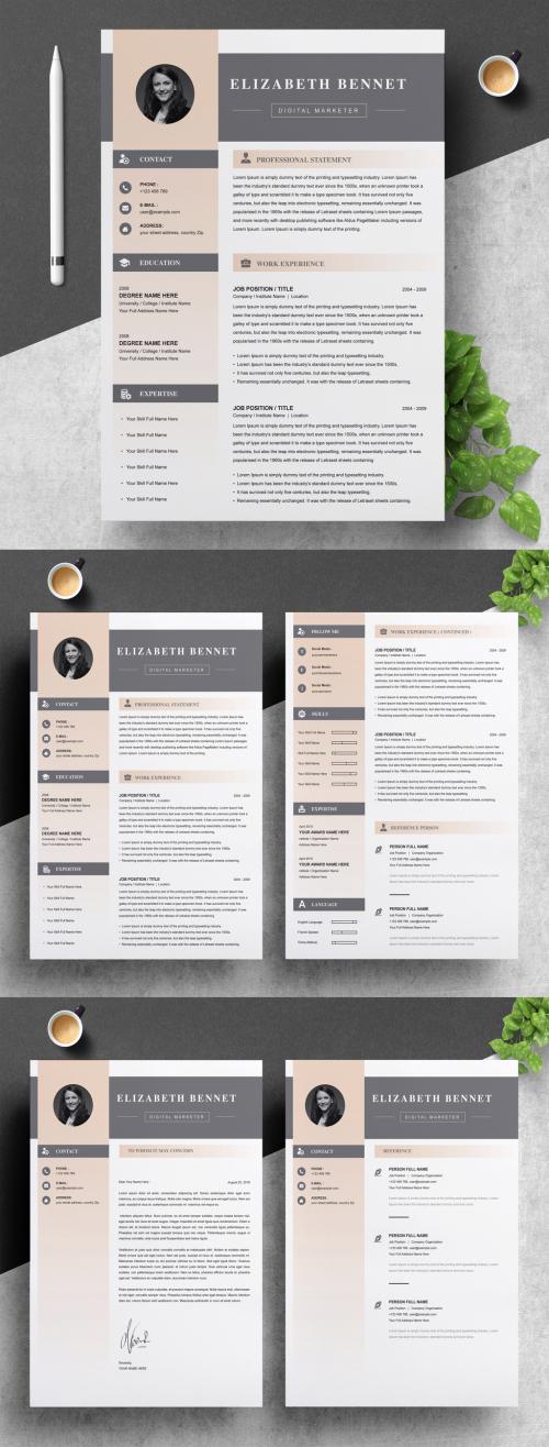 Adobe Stock - Tan and Gray Resume and Cover Letter Layout Set - 313668843