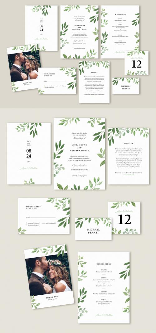 Adobe Stock - Wedding Suite Layout with Leaf Illustrations - 313868406