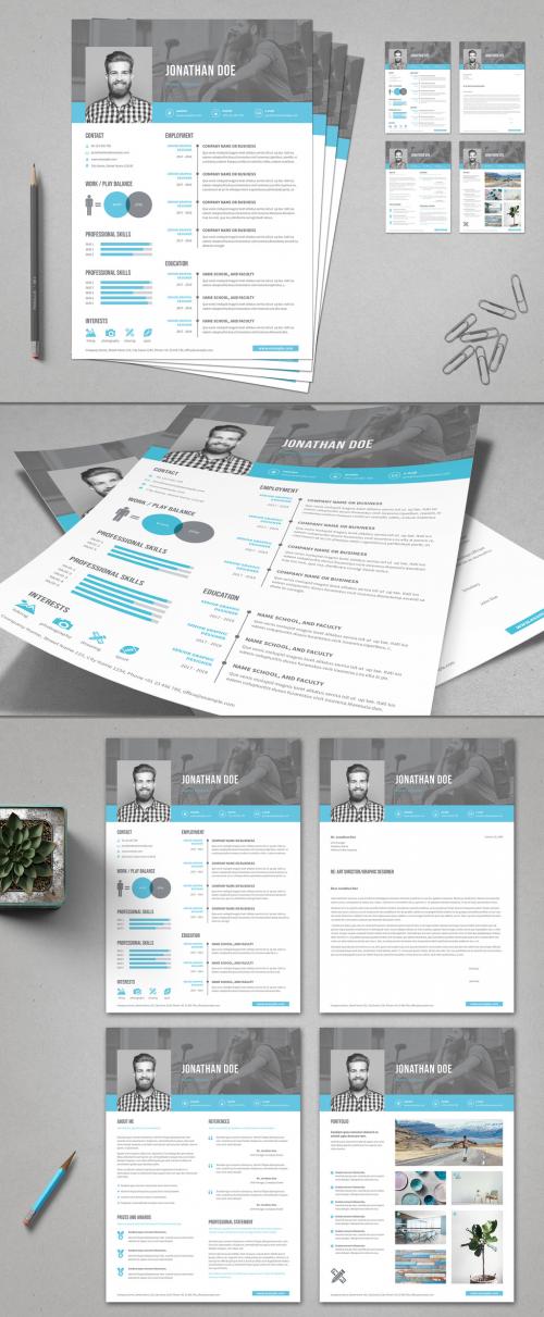 Adobe Stock - Resume Cover Letter Portfolio Layout with Blue Accents - 314514984