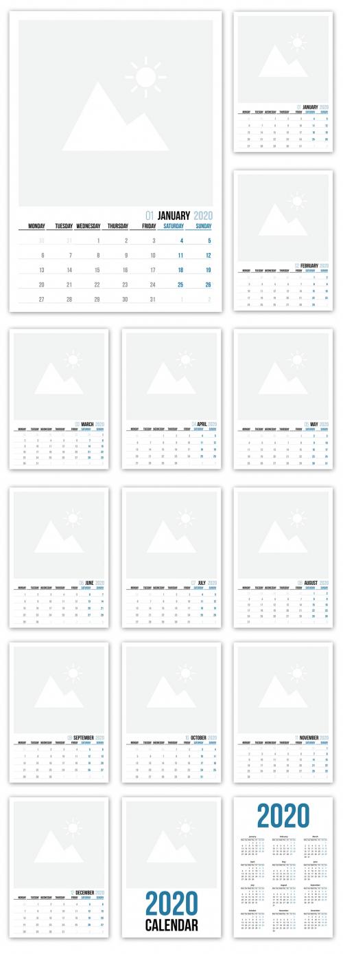 Adobe Stock - 2020 Calendar Layout with Blue Accents - 315678612