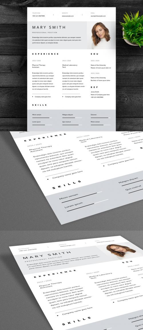 Adobe Stock - Resume Layout with Gray Header and Footer - 316231363