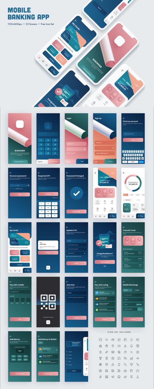 Adobe Stock - Pink and Blue Gradient Mobile Ui Layout - 317063934