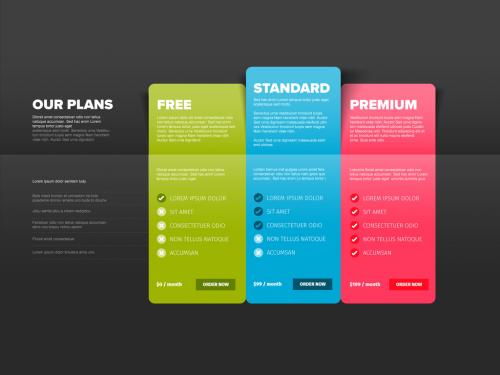 Adobe Stock - Pricing Table Dark Layout with 3 Cards - 317563368