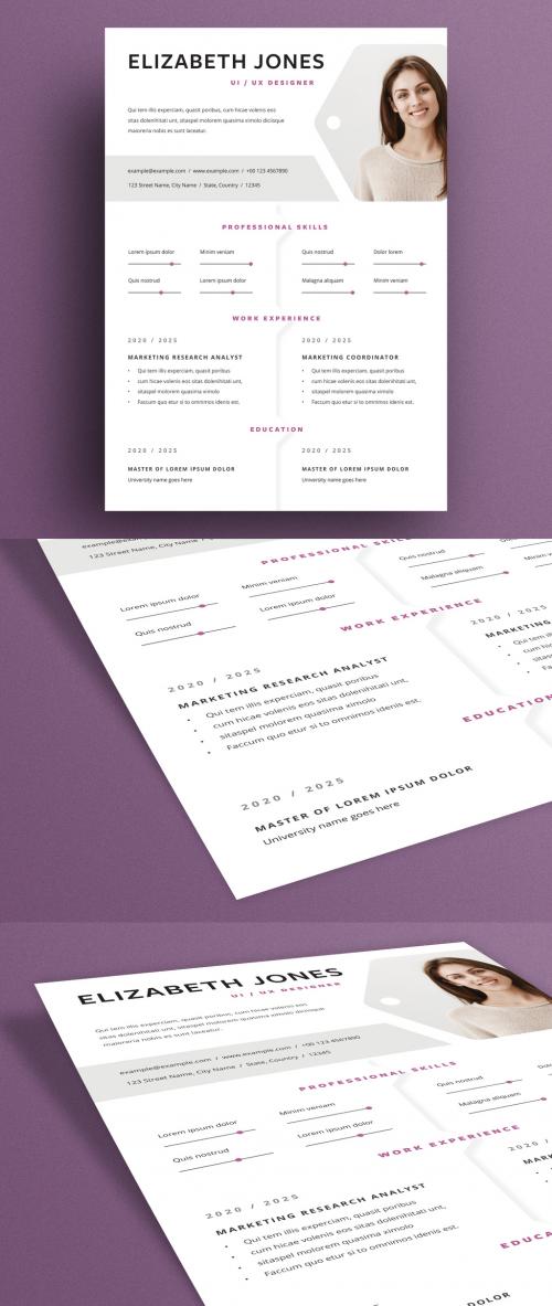 Adobe Stock - Resume Layout with Purple Accents and Gray Header Elements - 320639889