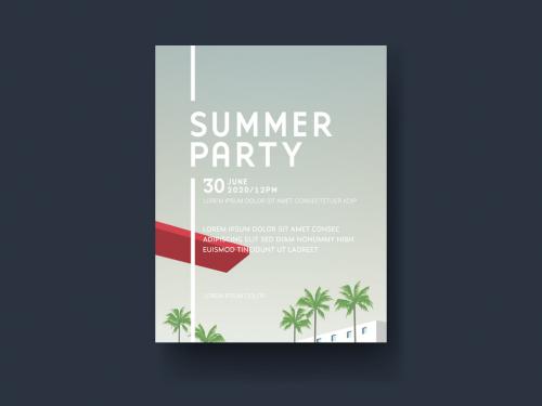 Adobe Stock - Event Flyer Layout with Palm Trees and Diving Board Illustrations - 320864252